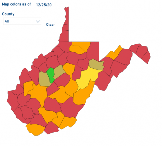 West Virginia a Sea of Red on New COVID Map